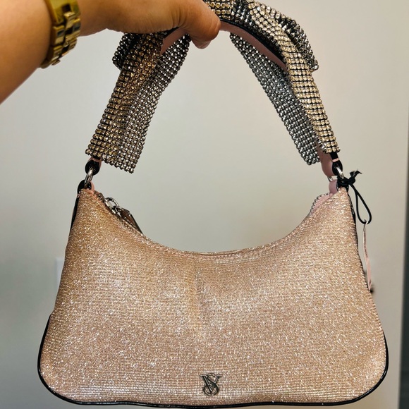 Victoria’s Secret Glitter Rose Gold Rhinestone Bow Bag
